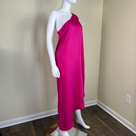 Vici Women's Size S Pink One Shoulder Satin Kaftan Maxi Dress Pullover Flowy - Picture 7 of 14